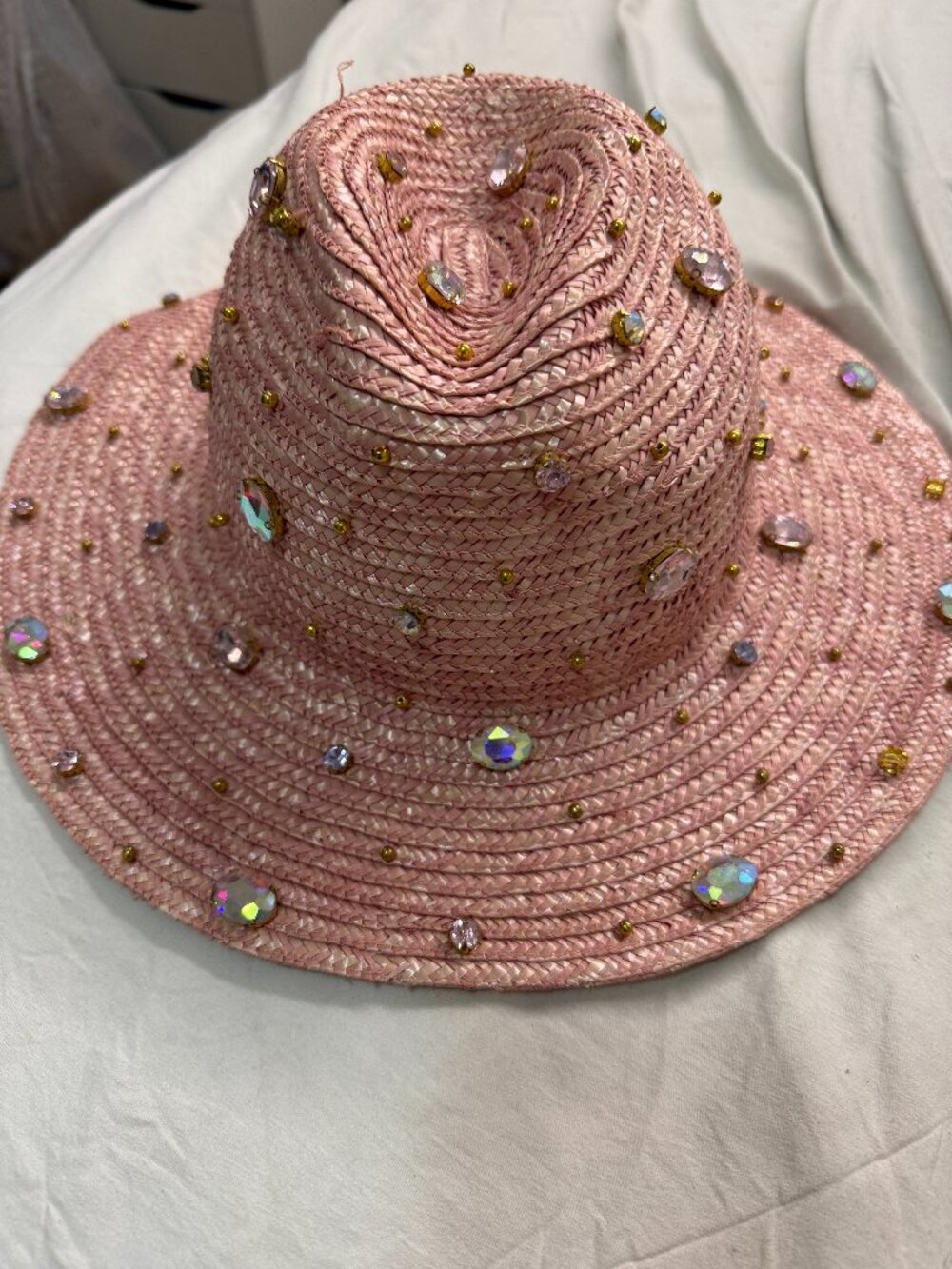 Lele Sadoughi Ombre Crystal Embellished Straw Hat